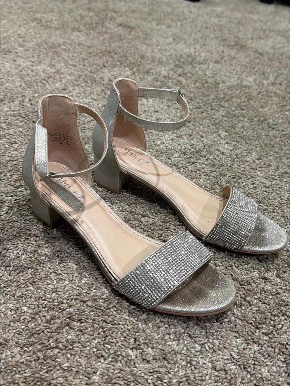 Silver Sparkle Ankle-Strap Block Heel Sandals